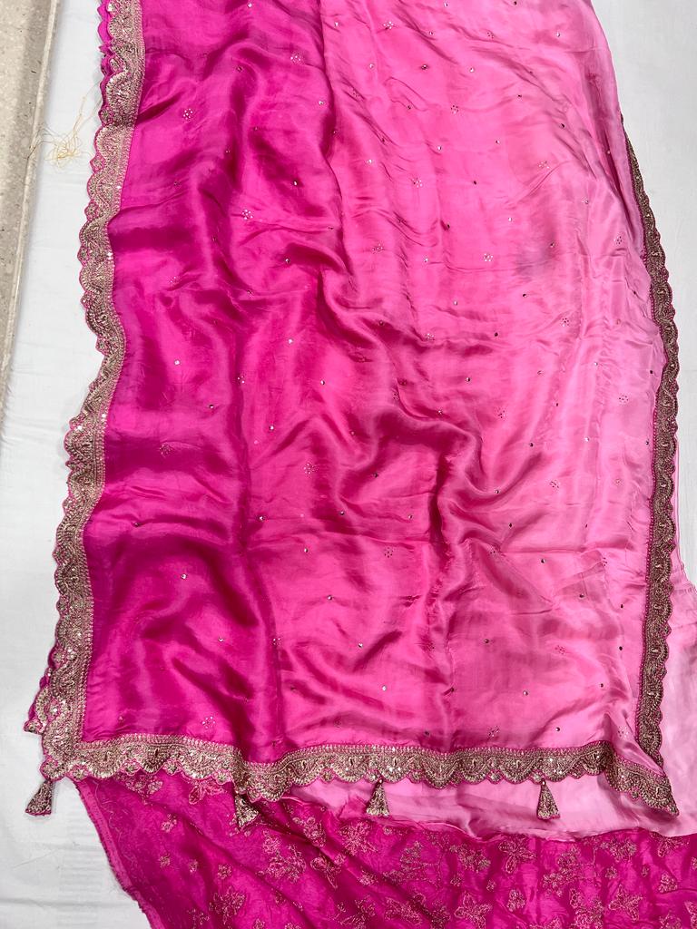 Pink shaded satin organza saree