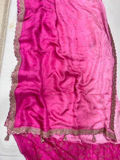 Pink shaded satin organza saree