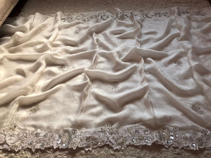 White fairly zardosi saree