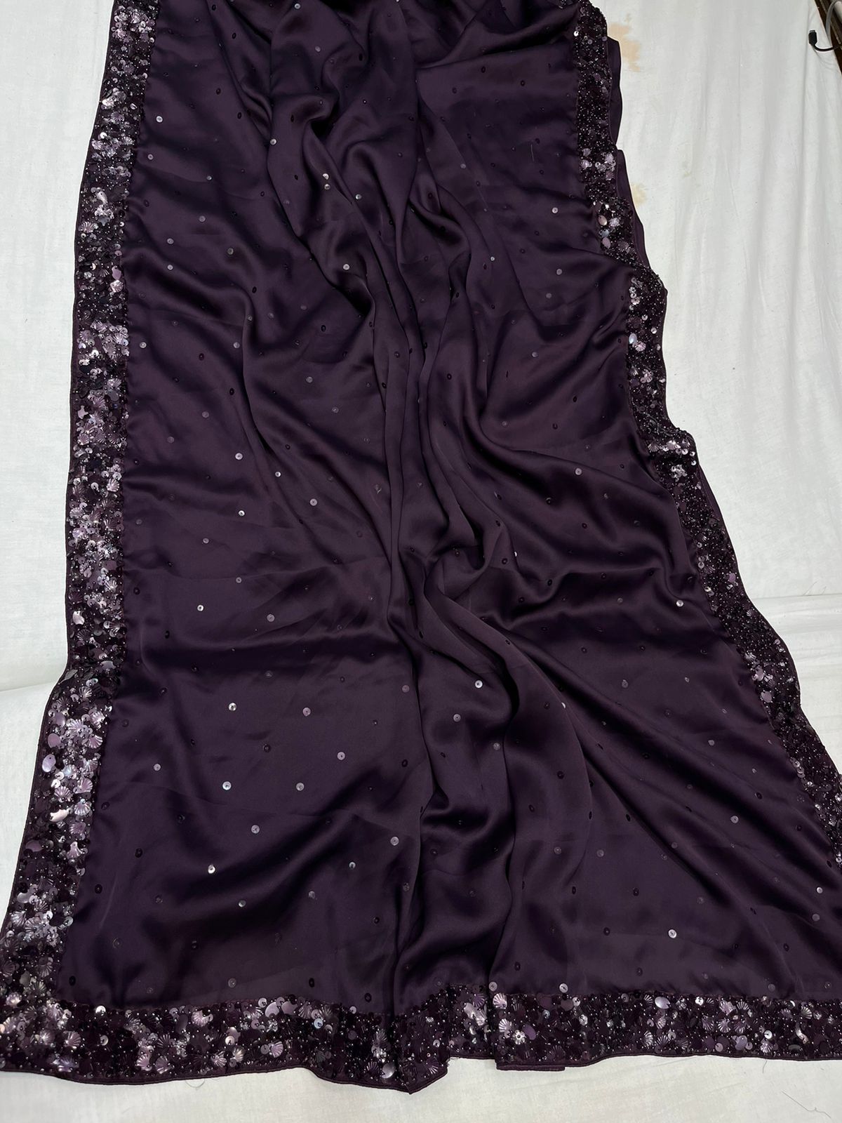 Shimir satin silk sequins saree