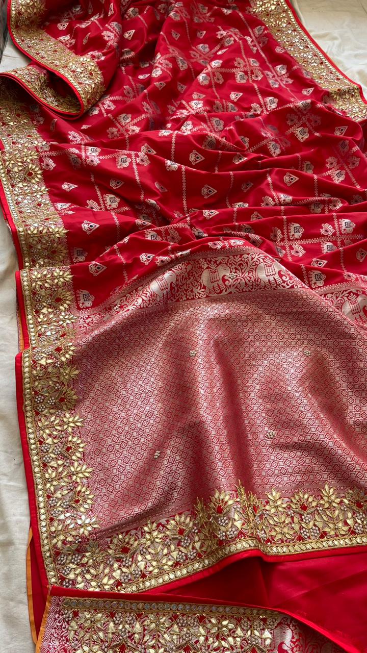 Red Katan zardosi gottapatti saree