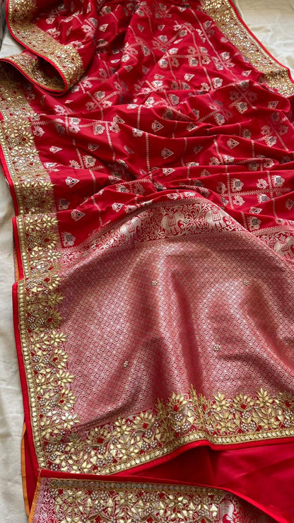 Red Katan zardosi gottapatti saree