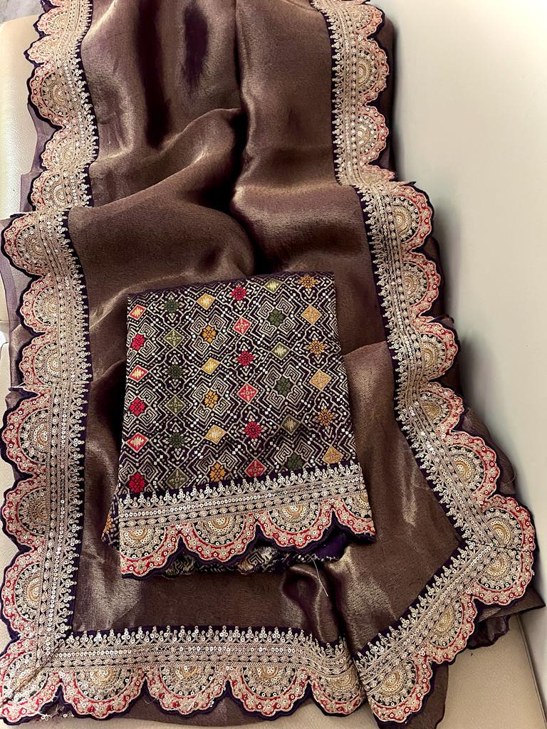 Ramia Meenakari tissue organza saree