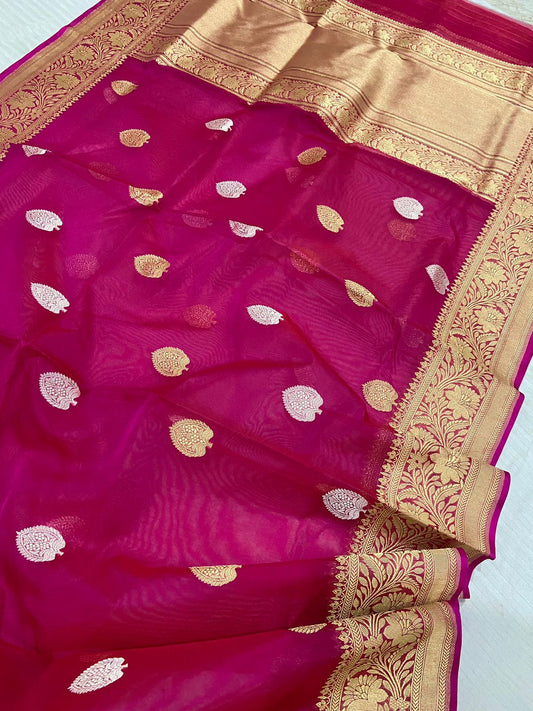 Gulabi Banarsi Kora handloom saree