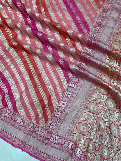 Striped inspired ramika gorgette sarees