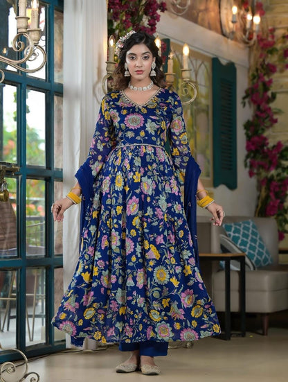 Floral blue Anarkali Kurti dress