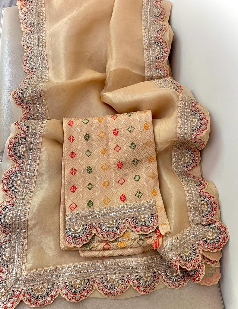 Ramia Meenakari tissue organza saree