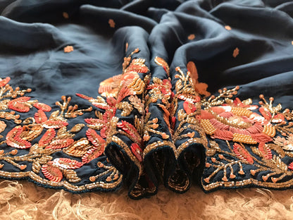 Royal blue luxury organza saree