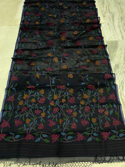 Vamika black floral tantuj jamdani saree