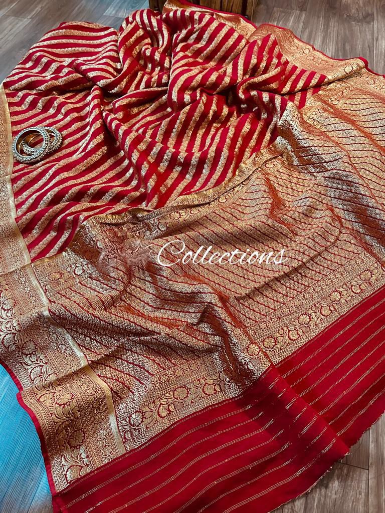 Striped antique Banarsi handloom saree