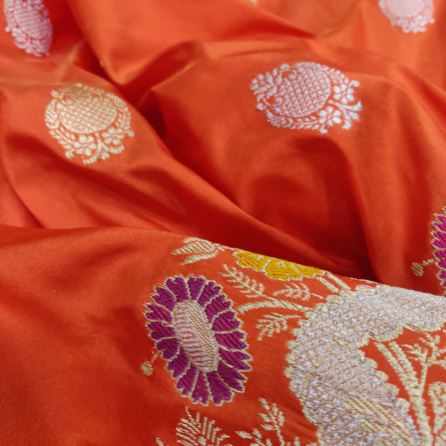 Orange Katan silk handwoven saree