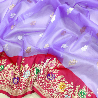 Lavender Kora handwoven silk saree
