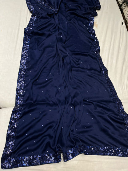 Shimir satin silk sequins saree