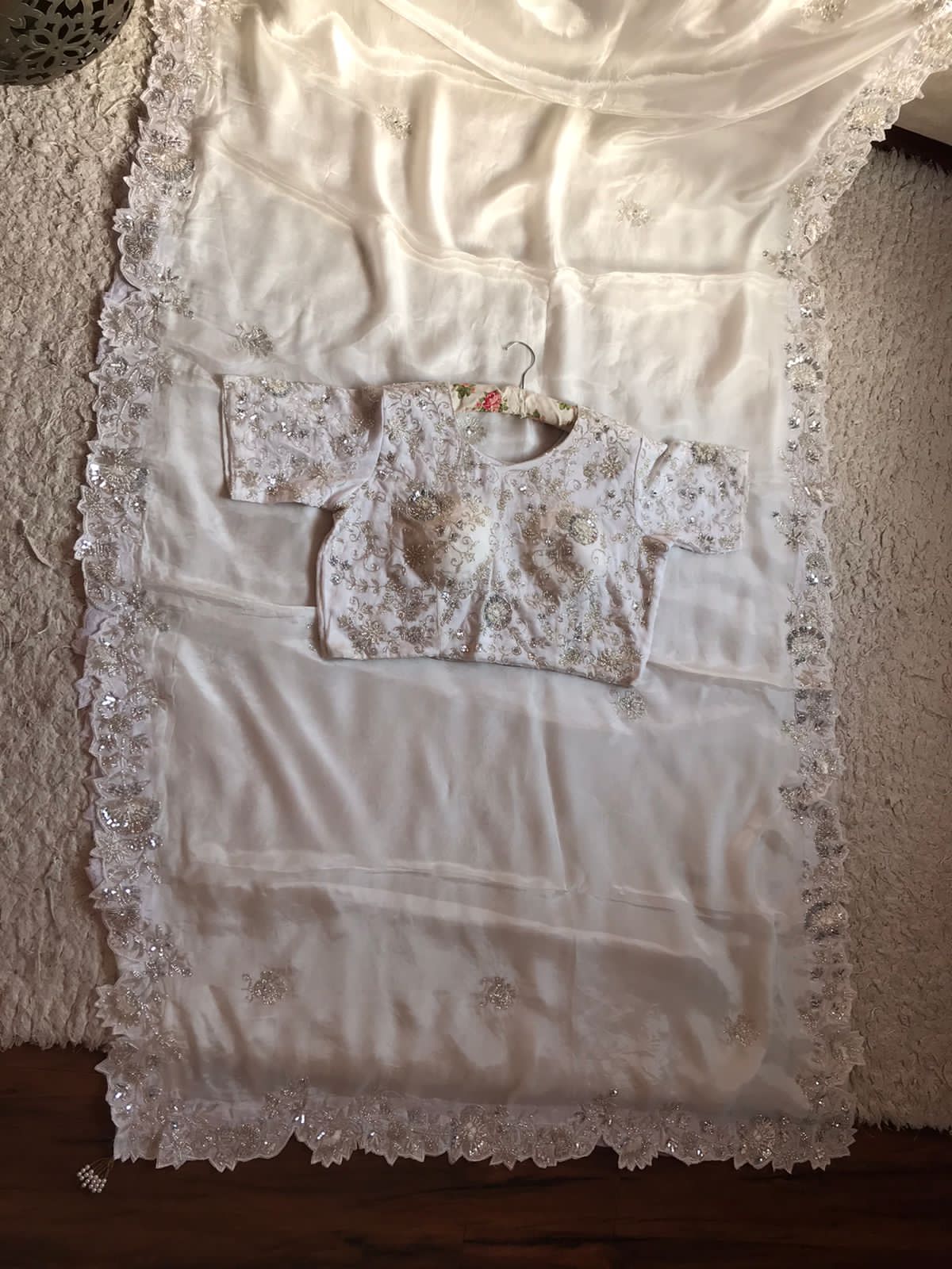 White fairly zardosi saree