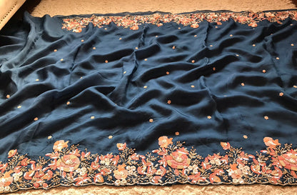 Royal blue luxury organza saree