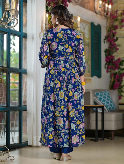 Floral blue Anarkali Kurti dress