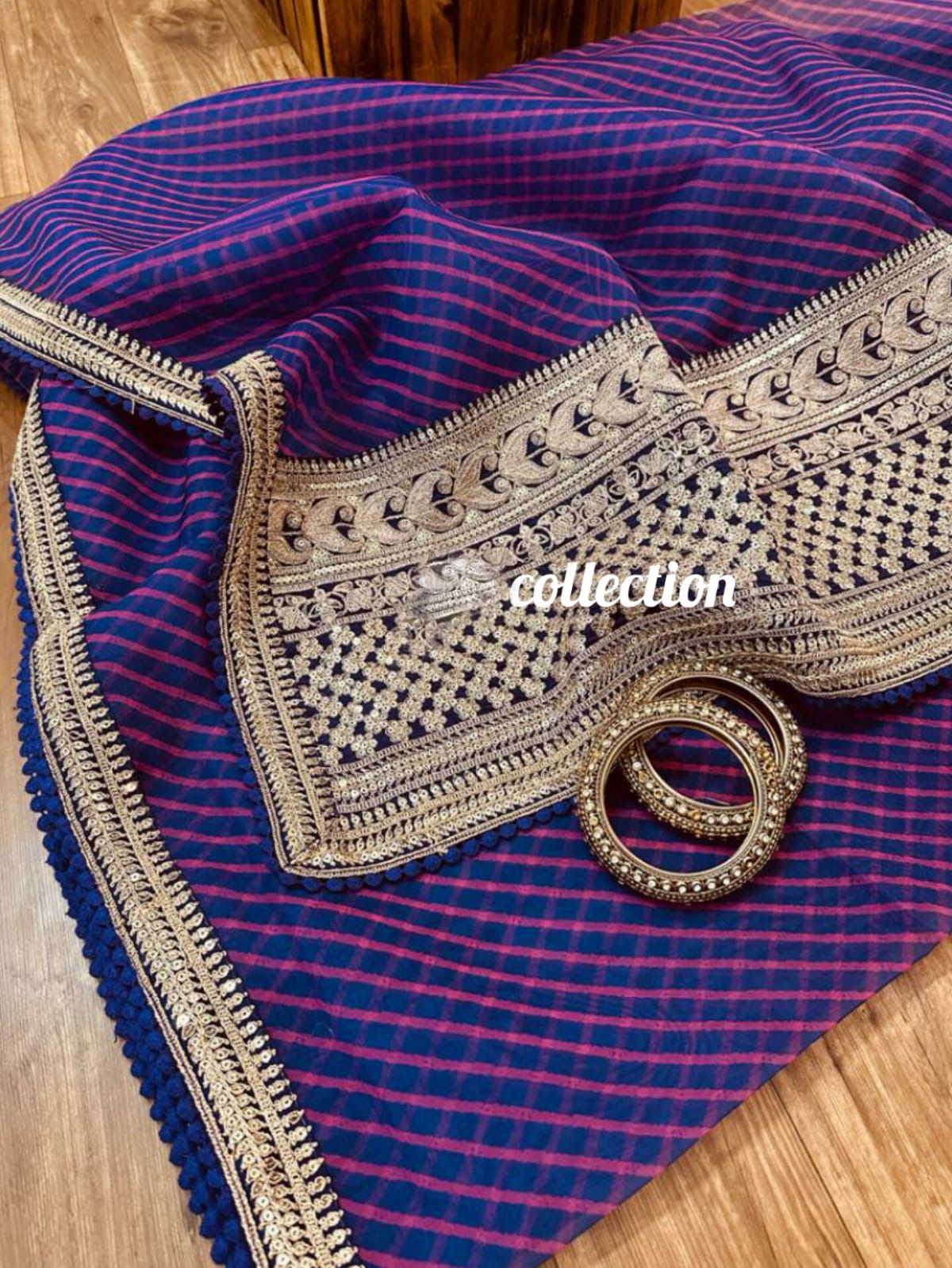 Striped purple organza weaved saree