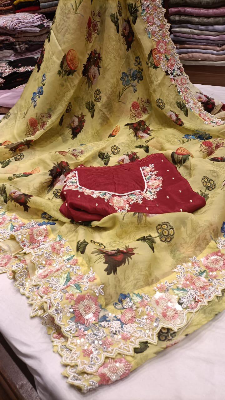 Vumia partywear organza embroidery saree