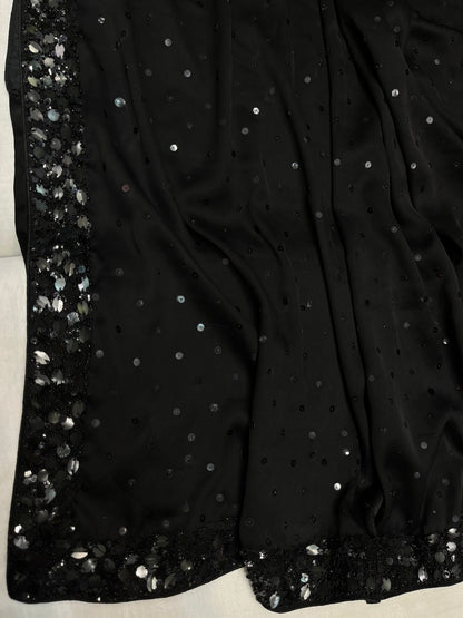 Shimir satin silk sequins saree