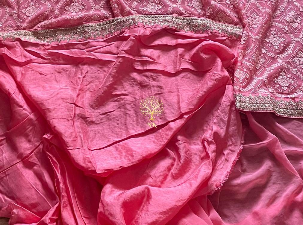 Lisa chikankari gorgette saree