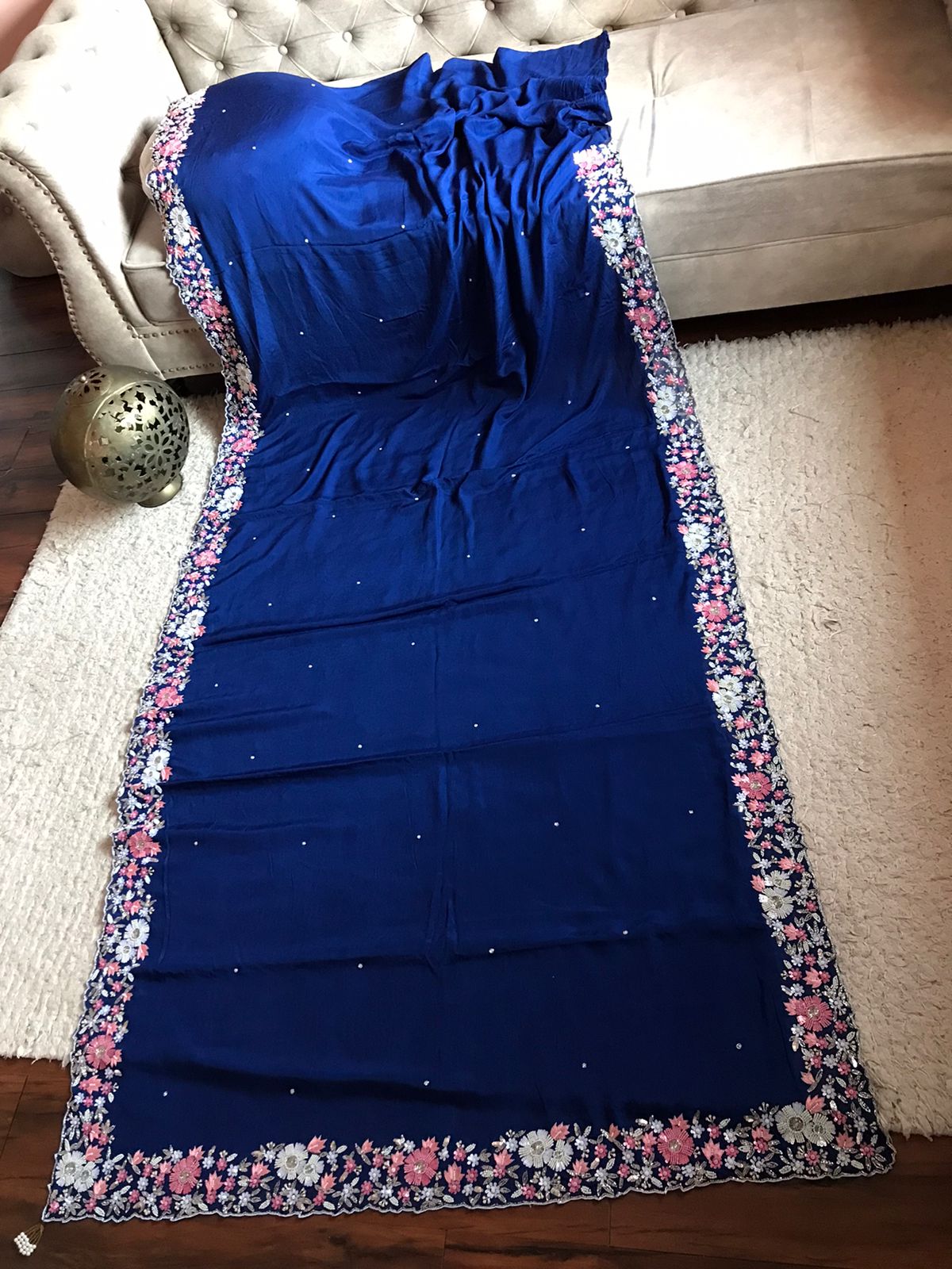 Raini blue marble gorgette saris