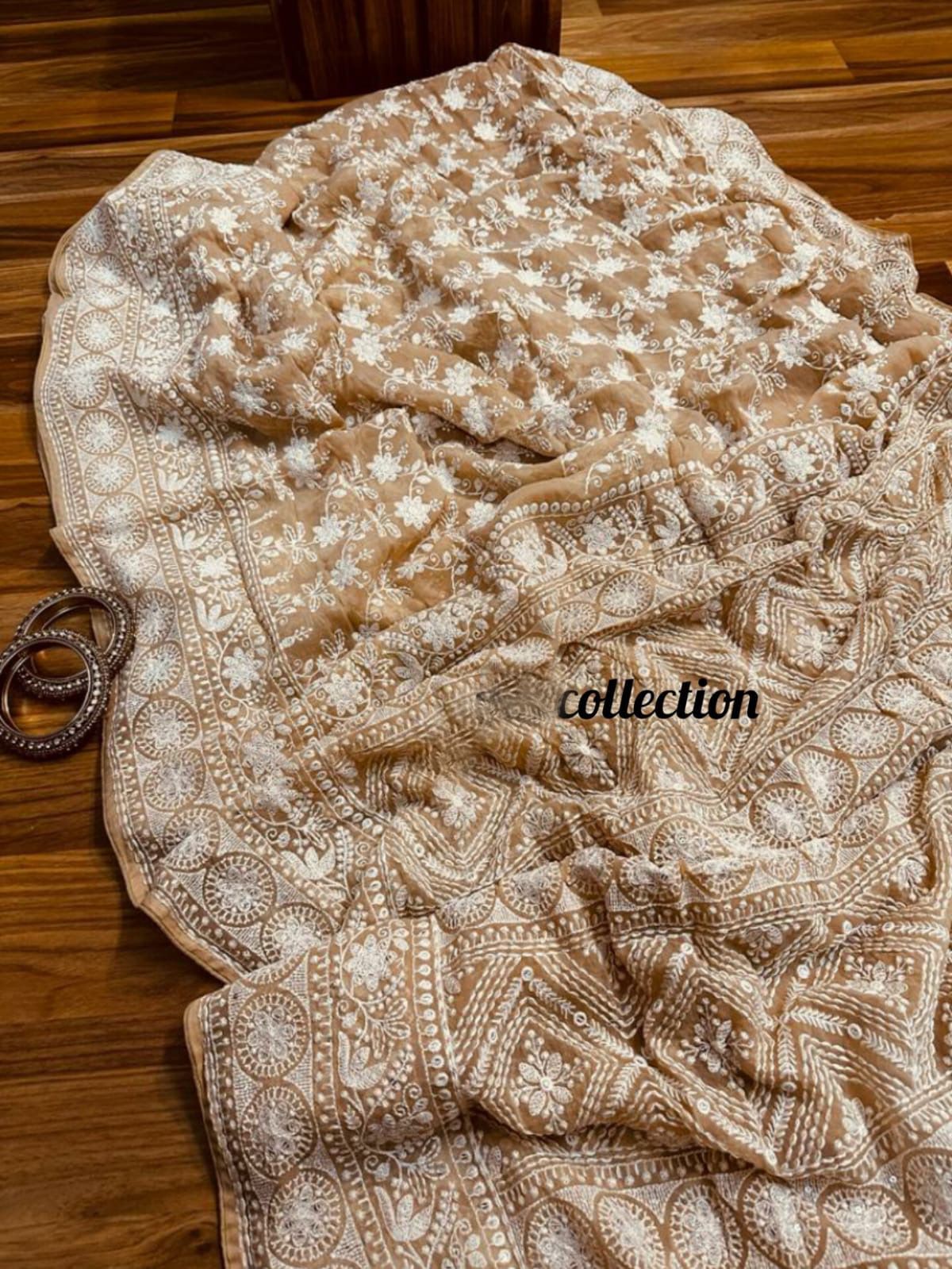 Norah gorgette Chikankari saree
