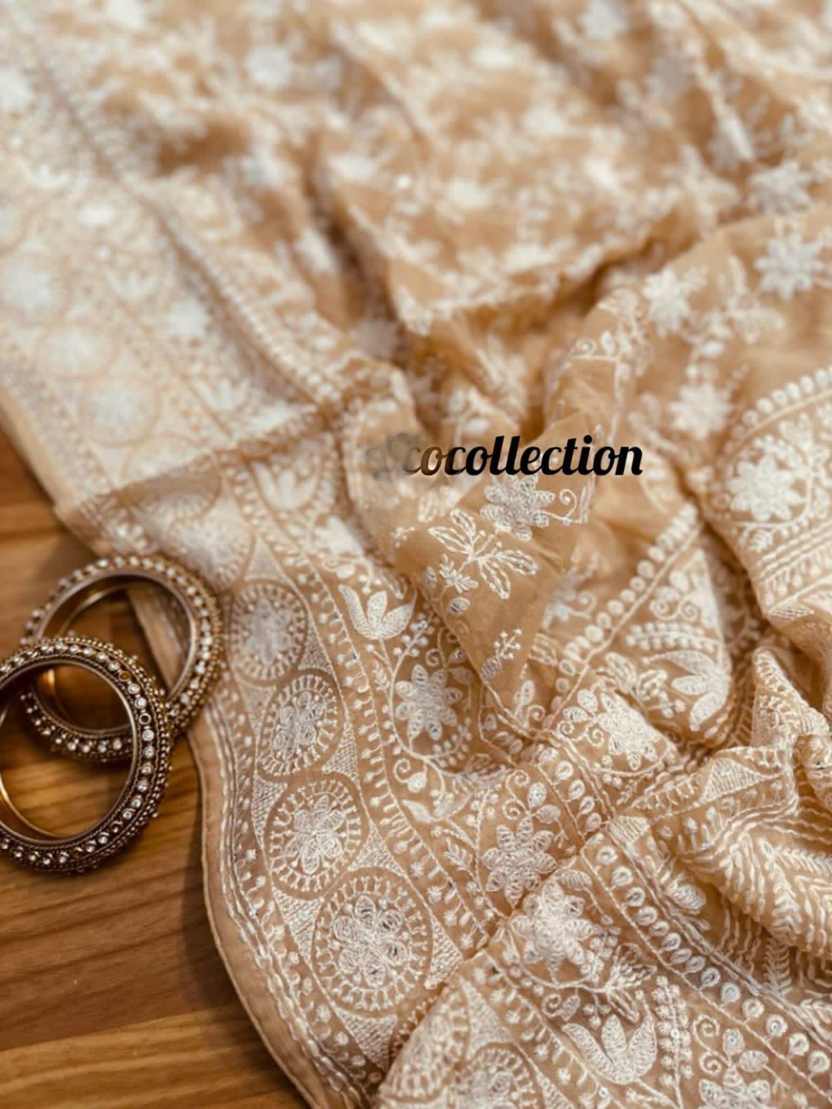 Norah gorgette Chikankari saree