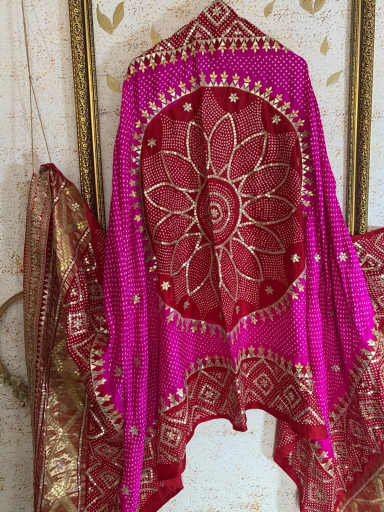 Pink Gajji silk embroidered Dupatta