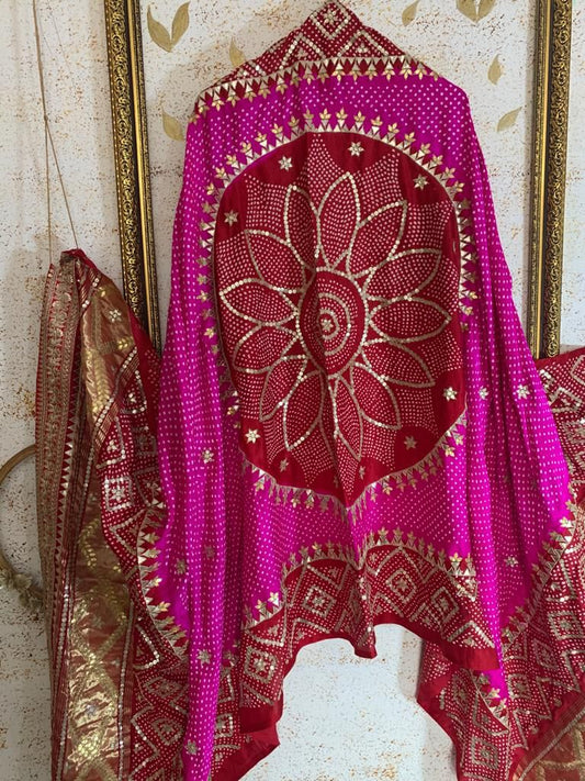 Pink Gajji silk embroidered Dupatta