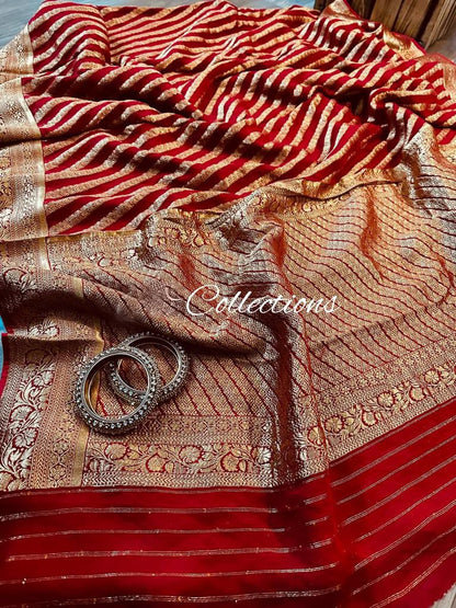 Striped antique Banarsi handloom saree