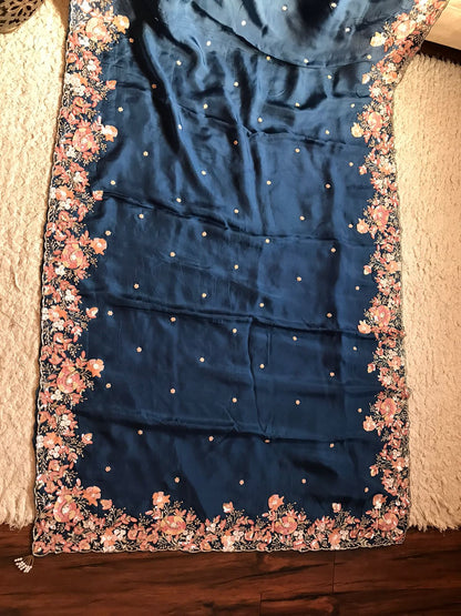 Royal blue luxury organza saree