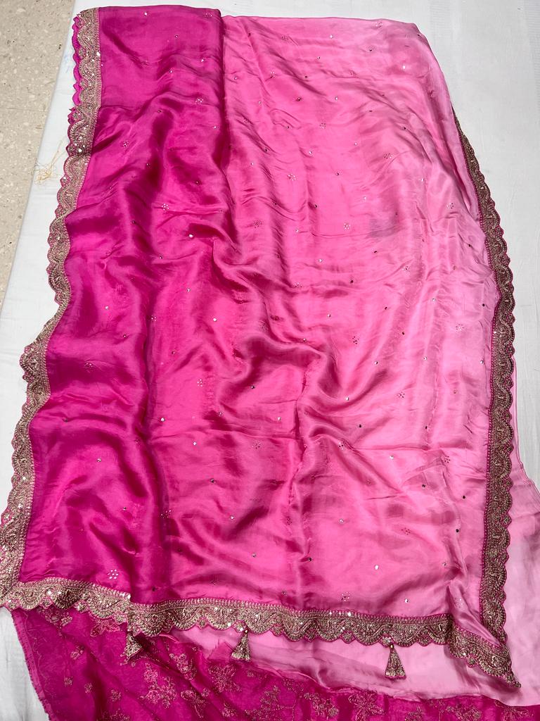 Pink shaded satin organza saree