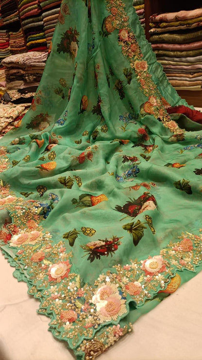 Vumia partywear organza embroidery saree