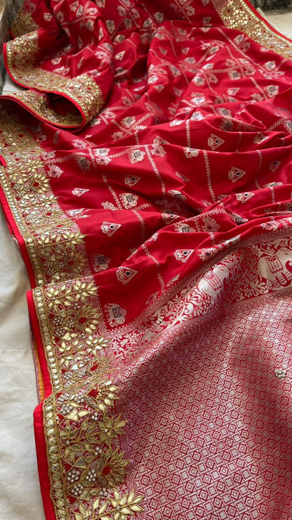 Red Katan zardosi gottapatti saree