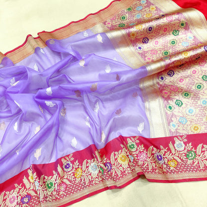 Lavender Kora handwoven silk saree