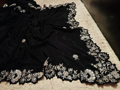 Ramp black silver beauty crepe saree