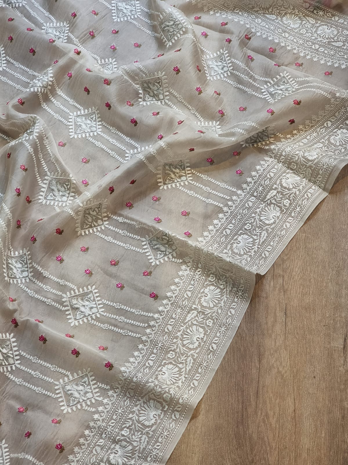 White organza silk embroidery sarees
