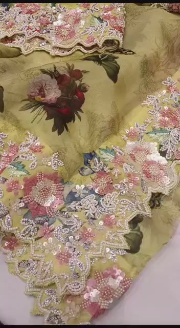 Vumia partywear organza embroidery saree