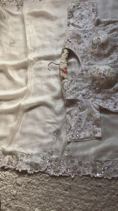 White fairly zardosi saree