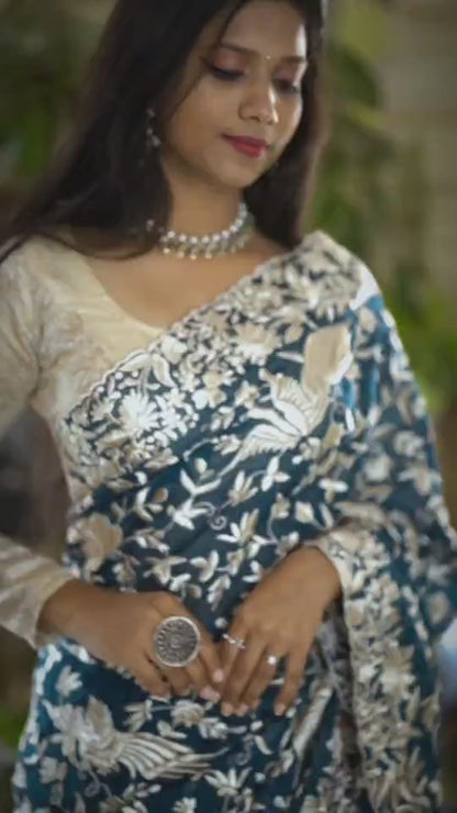 Blossom embroidered organza saree