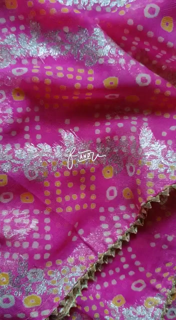 Bandhej lehariya chiffon saree