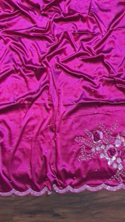Premium pink satin silk luxury saree