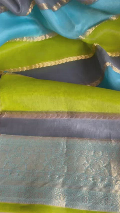 Multi striped kora saree