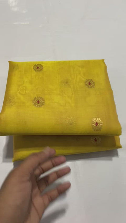 Heer yellow Chanderi saree handloom saree blouse