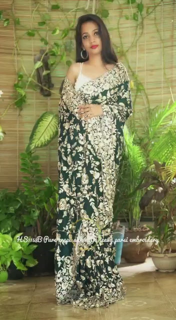 Blossom embroidered organza saree