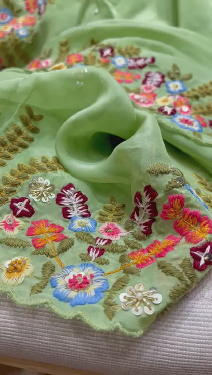 Tulip embroidery organza saree