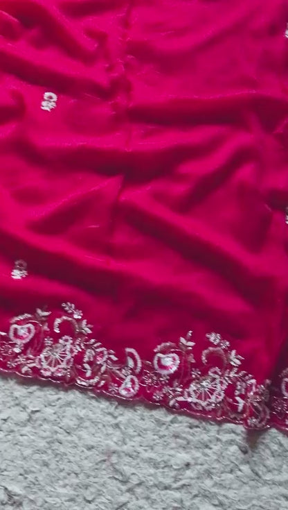 Hot pink organza saree