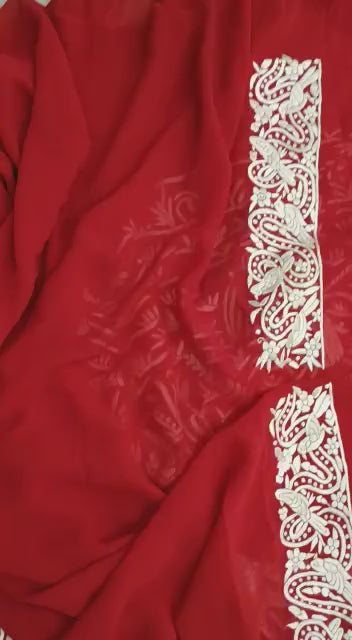 Red riding hood inspired Parsi saree