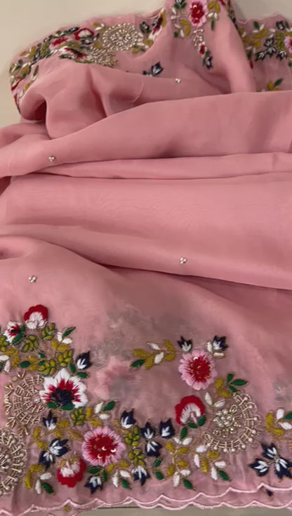 Rangbhara organza embroidery saree