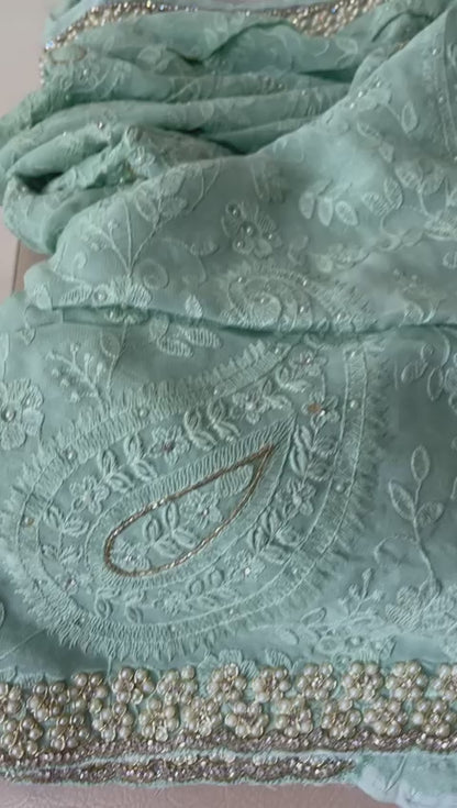 Pearl gorgette saree
